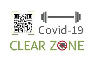 banner horizontal con código qr y mensaje de zona clara. ilustración vectorial con un concepto de club de fitness seguro para la salud. lugar público seguro para la salud. lugares públicos libres de covid para clientes vacunados vector