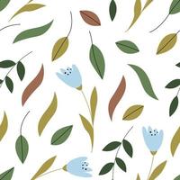 Botanical seamless pattern on a white background with flowers and foliage in muted shades. Perfect for clothing design, textiles, wallpaper, notebooks vector
