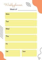 A vertical sheet with the planning of the week. Vector template with abstract and linear elements. Perfect for a notebook or diary