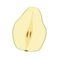 Green cute pear fruit sliced in a flat hand-drawn style. Vector element isolated on a white background