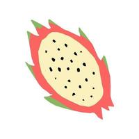 Bright cute dragon fruit sliced in a flat hand-drawn style. Vector element isolated on a white background