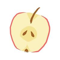 Red cute apple apple half in a flat hand-drawn style. Vector fruit isolated on a white background