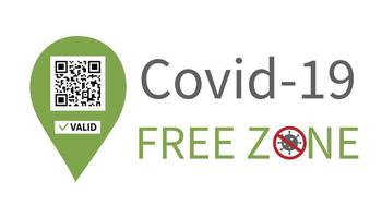 banner horizontal con código qr y marca de verificación de pase válida. mensaje de zona libre de covid 19. ilustración con el lugar público seguro para la salud. lugares públicos libres de covid para clientes vacunados vector