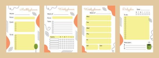 A set of pages for planning a day, week, month. Vector element with abstract elements and lines. Habit tracker, meal planning, to-do list