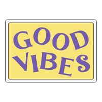 Sticker with positive phrase good vibes. Vector colorful element in 1990s style. Retro object isolated on a white background