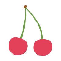 Sprig of red cherry berry in a flat hand-drawn style. Vector fruit isolated on a white background