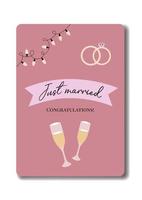 Vertical greeting card for a wedding in a grape color. Vector design template in a modern minimalistic style