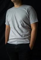 men wear plain T-shirts for mockups templates. blank t-shirt for front side design photo