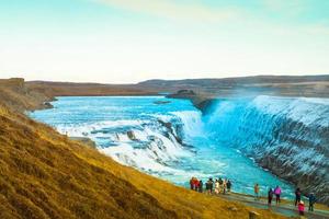 Gullfoss, or Golden Fall, a waterfall where is part of the Golden Circle located in the canyon of Olfusa river in southwest Iceland photo