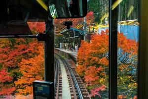 Kurama, Kyoto Prefecture, Kansai, Japan - November 21, 2019 - Autumn scene of Kurama Mountain, viewed from Eizan Railway Kurama Line photo