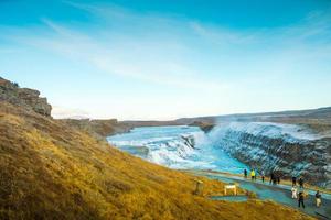 Gullfoss, or Golden Fall, a waterfall where is part of the Golden Circle located in the canyon of Olfusa river in southwest Iceland photo