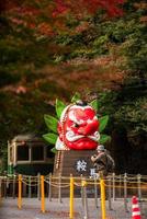 Kurama, Kyoto Prefecture, Kansai, Japan - November 21, 2019 - Big model of Tengu head stand in front of Kurama Station photo