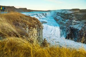 Gullfoss, or Golden Fall, a waterfall where is part of the Golden Circle located in the canyon of Olfusa river in southwest Iceland photo