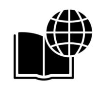 International Education Silhouette Icon. Global Learning, Distance Education and Online Courses. Academy Online Learn and Library. Open Book with Globe Black Icon. Vector illustration.