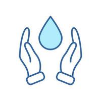 Hand Protecting Water Linear Icon. Two Hand and Drop Line Icon. Save and Protection of Water. Sign for Ecology. Editable stroke. Vector illustration.