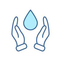 mano que protege el icono lineal del agua. icono de dos manos y línea de caída. ahorro y protección del agua. firmar para la ecología. trazo editable. ilustración vectorial vector