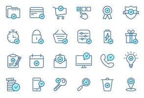 Set of Approve Line Icons. Check Marks, Ticks Linear Pictogram. Contains such Icons as Check List, Test, Award, Quality Control. Thin Line Design. Editable stroke. Isolated Vector illustration.