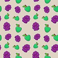 Fruity collage with apple and grapes pattern seamless vector