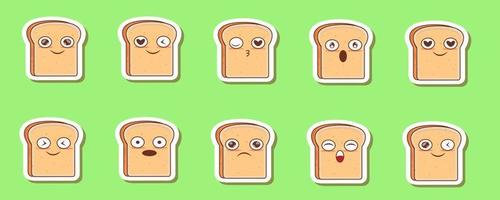Bread emoticon with different expressions vector