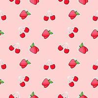 Fruity collage with apple and cherry pattern seamless vector