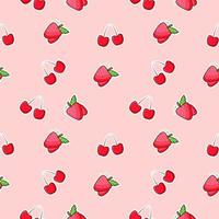 Fruity collage with apple and cherry pattern seamless vector