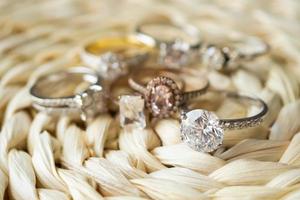 Jewelry diamond wedding rings close up photo
