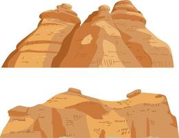 Sand Rocks Formations Vector Illustration Set. Isolated On White.