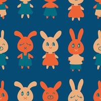 Flat style seamless pattern with cute bunnies. vector