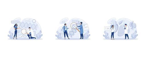 Bioengineering, Genetic engineering, genetically modified organism, lab-grown organs, dna manipulation, stem cells, set flat vector modern illustration