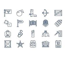 Cowboy and Wild West icon set vector