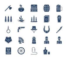 Cowboy and Wild West icon set vector