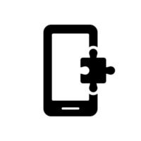 Puzzle Application in Mobile Phone Silhouette Icon. Jigsaw in Cell Phone Glyph Pictogram. Smartphone with Puzzle. Mobile App Success Digital Game. Teamwork Concept Icon. Isolated Vector Illustration.