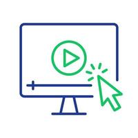 Video Tutorials Line Icon. Video Player with Mouse Pointer Linear Icon. E-learning and Online Education concept. Distant Education and Online Webinar pictogram. Editable stroke. Vector illustration.