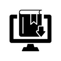 Online Library Silhouette Icon. Internet and Distance Education. Download Ebook concept. Elearning Resources. Download File, Information, Magazine or Tutorial. Vector Isolated Illustration.