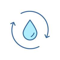 Recycle or Reuse Water Linear Icon. Save world. Water Drop with 2 Sync and Circular Arrows. Recycle symbol. Renew of Liquid. Editable stroke. Vector Isolated Illustration.