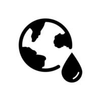 Planet Earth and Water Drop Silhouette Icon. Concept of Save Water. World Water Day. Global Resources of Liquid of Earth Black Icon. Symbol of Ecology and Environment. Vector illustration.