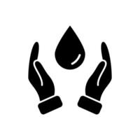 Hand Protecting Water Silhouette Icon. Two Hand and Drop Icon. Save and Protection of Water. Sign for Ecology. Vector illustration.