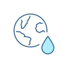 Icono de línea de gota de agua y planeta tierra. concepto de ahorrar agua. dia Mundial del Agua. recursos globales de líquido del icono de la línea terrestre. símbolo de la ecología y el medio ambiente. trazo editable. ilustración vectorial vector