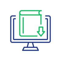 Online Library Line Icon. Internet and Distance Education. Download Ebook Outline. Elearning Resources. Download File, Information, Magazine or Tutorial. Editable stroke. Vector illustration.