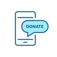 Online Donate on Phone Line Icon. Web Mobile Giving Money and Assistance Linear Pictogram. Internet Donate Outline Icon. Finance Help Concept. Editable Stroke. Isolated Vector Illustration.