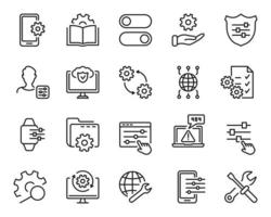 Tech Support, Settings and Options Black Line Icon. Setup, Repair and Settings Outline Icon Set. Gear, Screwdriver and Wrench Icons. Editable Stroke. Isolated Vector illustration.