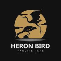 Bird Heron Stork Logo Design, Birds Heron Flying On The River Vector, Product Brand Illustration vector