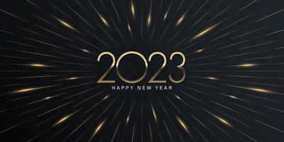 2023 Happy New Year elegant design - vector illustration of golden 2023 logo numbers on black background - perfect typography for 2023 save the date luxury designs and new year celebration.
