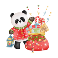 Cute Panda in Santa costume, Watercolor Christmas season illustration, Christmas animal illustration png