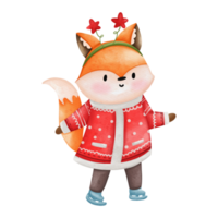 Cute Fox in Santa costume, Watercolor Christmas season illustration, Christmas animal illustration png