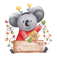 lindo koala en traje de santa, ilustración de la temporada de navidad en acuarela, ilustración de animales de navidad png