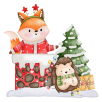 carino Volpe nel Santa costume, acquerello Natale stagione illustrazione, Natale animale illustrazione png