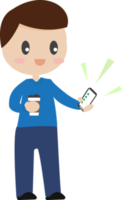 cute character business man lifestyle using smart phone for his convenience png