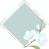 white blue magnolia or jasmine wreath frame flat style png