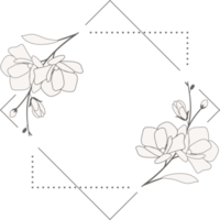 doodle line art magnolia blooming flower minimal frame for banner or logo png